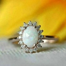 Bague de fiançailles pour femme avec halo de diamants et opale de feu... - £106.56 GBP