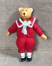 Vintage Gentleman Bear In Red Suit Ornament Hard Face Hands Feet Soft Body Xmas - $12.87