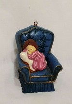 Girl Child Sleeping on a Chair Christmas Ornament 2 1/4&quot; 1988 Wang&#39;s Int Blue - £13.36 GBP