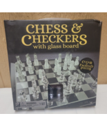 Classic CHESS &amp; Checkers GLASS Board Clear Frosted Pieces BOX DAMAGE - $19.34