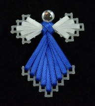 Handmade - Colorful Plastic Canvas Ribbon Angel Pins (Blue &amp; White #3) - £4.66 GBP