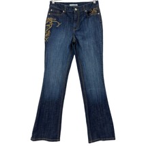 Chicos platinum jeans sz 1 dark wash embroidered womens 8 denim pants  - £23.33 GBP