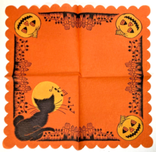 Halloween Crepe Paper Napkin Vintage 30&#39;s 40&#39;s Black Cat JOL Pumpkin Den... - £15.93 GBP