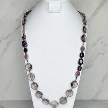 Chico&#39;s Chunky Purple Beaded Long Silver Tone Necklace - £15.56 GBP