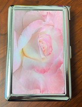 Pink Rose Bloom Image Cigarette Case with Built in Lighter Metal Wallet - £15.57 GBP
