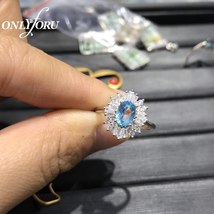 Blue Topaz Rings Genuine 925 Sterling Silver Engagement Rings For Women Wedding  - £38.53 GBP