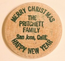 Vintage San Jose California Wooden Nickel Merry Christmas Happy New Year - $4.94
