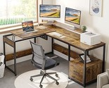 L Shaped Desk With File Drawer, 65&quot; Large Computer Desk Corner Desk With... - $316.99