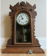 ANTIQUE kitchen mantel clock WATERBURY gingerbread 1800&#39;s pendulum RARE ... - £138.88 GBP