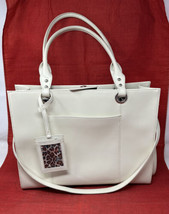 Tannery West Off-White Leather Briefcase Bag Double Handles Purse Shoulder Strap - £63.49 GBP