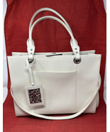 Tannery West Off-White Leather Briefcase Bag Double Handles Purse Shoulder Strap - $79.19