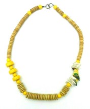 Vintage Yellow Wood Shell Beaded Parrot BOHO Necklace - £15.80 GBP
