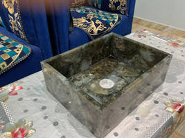 Handmade Wash Basin Sink Labradorite Gems Stone Inlay Bathroom &amp; Kitchen Decor - £624.93 GBP+