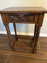 Antique Table Jacobean Style Tiger Oak Library Game Side Spindle Turns F... - $693.00