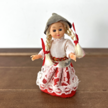 Vintage Miniature Doll Switzerland Red Dress 4&quot; Figure, Sleep Eyes - £10.30 GBP