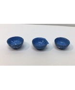 Vintage Miniature Enamelware Bowls Lot of 3 Blue White Splatter 1/2&quot; Dol... - $14.00