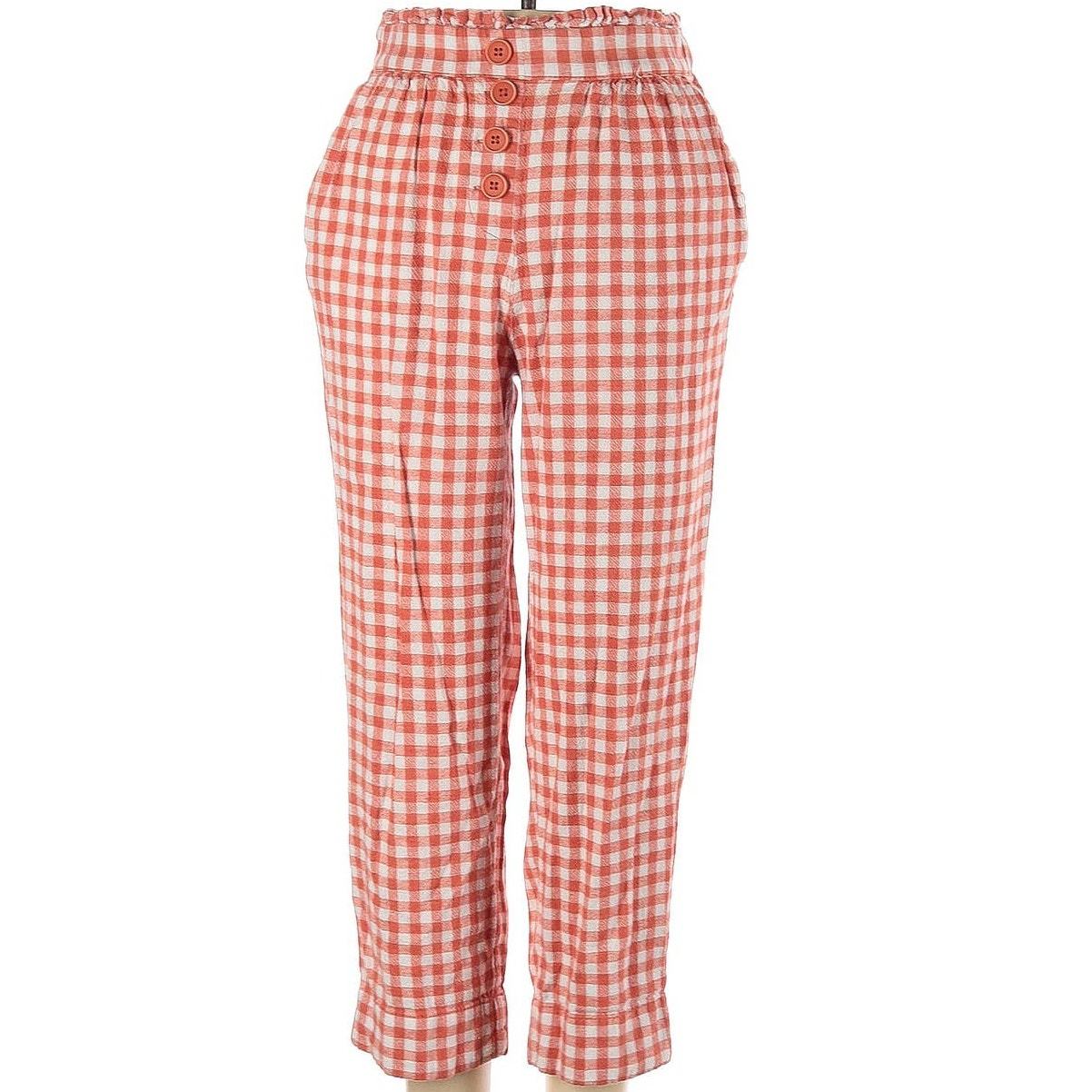 Ann Taylor LOFT High Rise Straight Petite Linen Blend Plaid Pants Size XSP - $25.00
