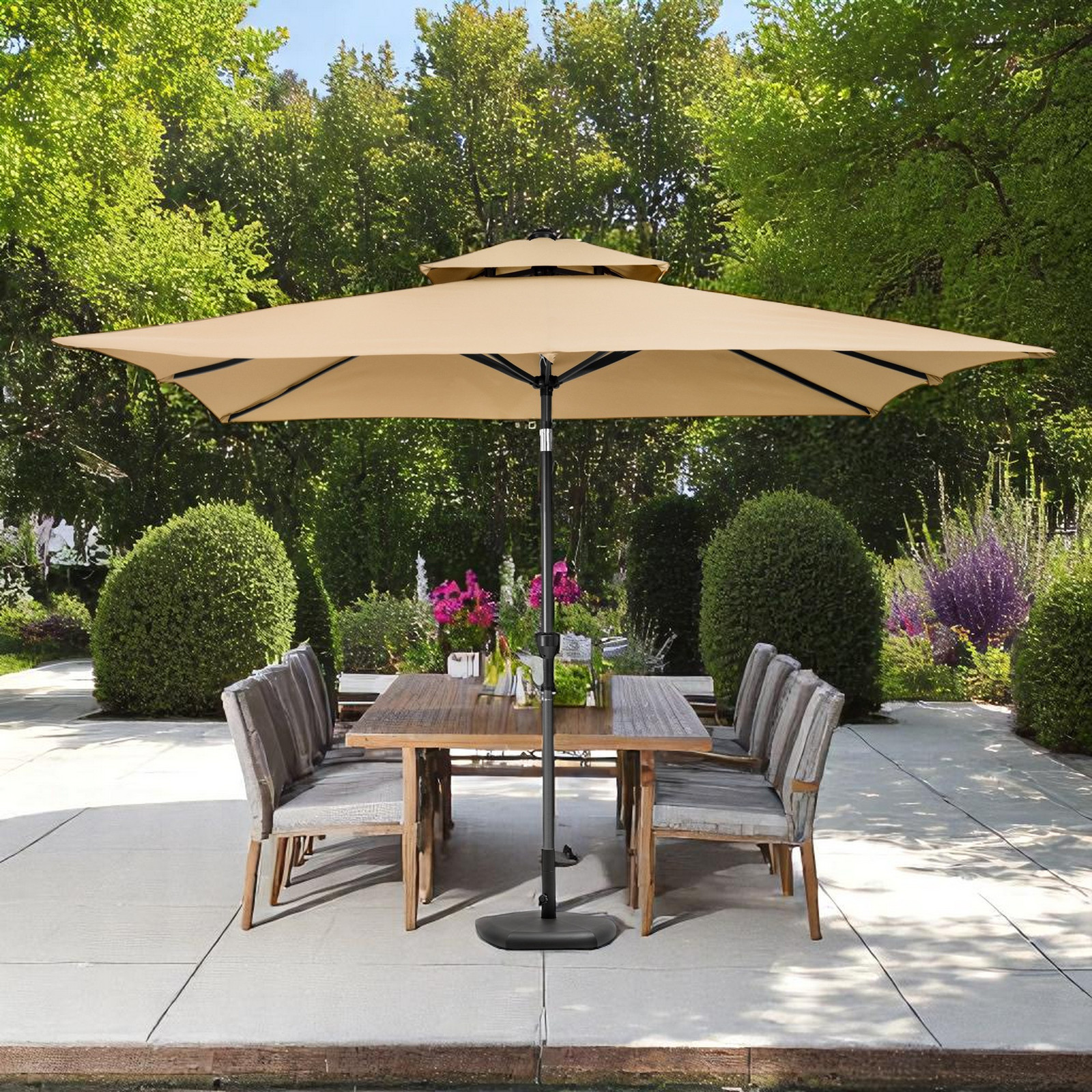 9&#39; Tan Polyester Rectangular Tilt Market Patio Umbrella - $194.37