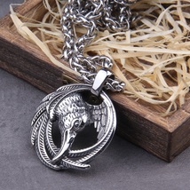 Norse Raven Necklace Odin Vikings Pendant Crow Runes Vintage Eagle Jewelry Gifts - £14.98 GBP