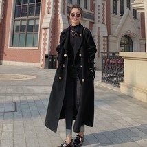 Fashion Elegant Black Woolen Coat 2022 Autumn And Winter New Loose Double-breast - £90.29 GBP