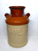 Vintage Ceramic Milk Jug Crock Brown And Tan 7&quot; tall - Unique Adorable! Fast Shp - £12.70 GBP