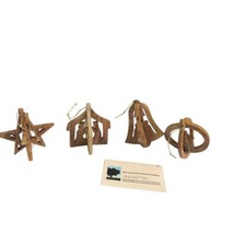 4 Vintage Olive Wood Nativity Scene Ornaments Handcrafted Christmas Decor in Box - £15.94 GBP