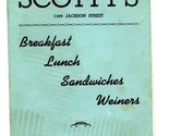 Scotty&#39;s Menu 1109 Jackson Street Breakfast Lunch Sandwiches Weiners - $17.80