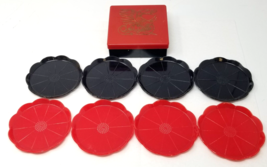 Dragon Coasters 1970s Red Black Plastic Sunburst Patterns with Case Vtg - $18.95