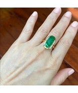 14K Solid Real Yellow Gold Rectangle Green Jade CZ Ring Size 7.25 - £547.76 GBP
