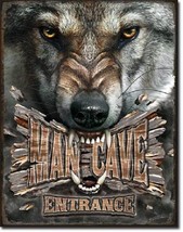 Man Cave Wolf Entrance Wolves Rustic Hunt Bar Garage Shop Wall Decor Metal Sign - £17.40 GBP