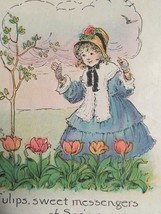 Easter Girl in Bonnet Spring Tulips Flowers Antique Postcard c1910s Series 437 - £3.93 GBP