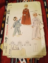Vtg 40s Simplicity 3376 Girls Nightgown, Pajamas Sz 6 CUT - $3.60