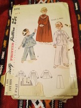 Vtg 40s Simplicity 3376 Girls Nightgown, Pajamas Sz 6 CUT - £2.52 GBP