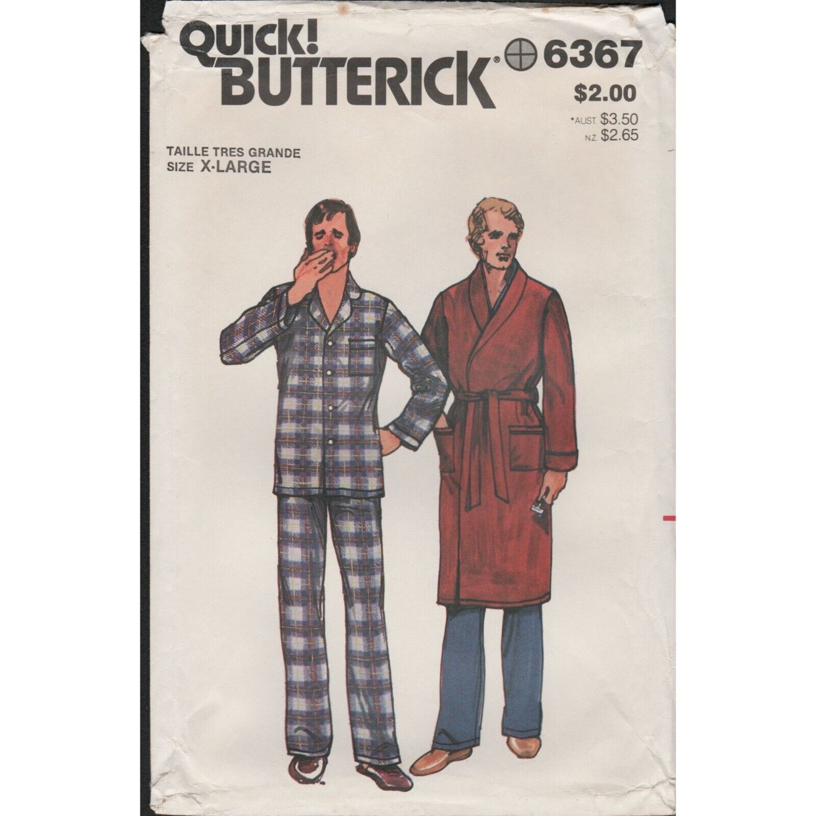 Butterick 6367 Easy Mens Pajamas and Robe Pattern Size XL 46-48 Vtg 1980s Uncut - $12.73