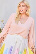V Neck Bubble Sleeve Solid Top - $29.55