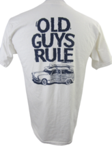 Old Guys Rule vintage 90s T Shirt sz M woodie woody with surfboard white cotton  - £15.81 GBP
