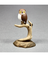 Carved Wooden Owl Miniature Figurine Driftwood Tree 4.5 Inch Handcrafted - $34.79 CAD