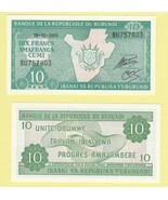 Burundi P33d, 10 Francs, Arms, map of Burundi, Uncirculated, 2003 - $1.96 CAD