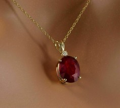 2 Ct Oval Ruby Simulated Diamond Pendant Yellow Gold Plated Silver Free Chain - £58.65 GBP