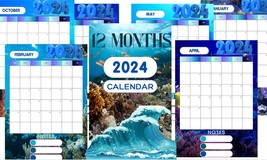 Оcean calendar. Blue monthly calendar. 2024 calendar. Digital calendar. ... - £1.67 GBP