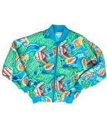 Vintage 80s Oversize Blue Green Angelfish Ocean Silk Bomber Jacket size ... - $42.47
