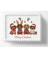 Cute Christmas Dachshund Wiener Dog Holiday Themed Edible Image Cake Top... - $17.47