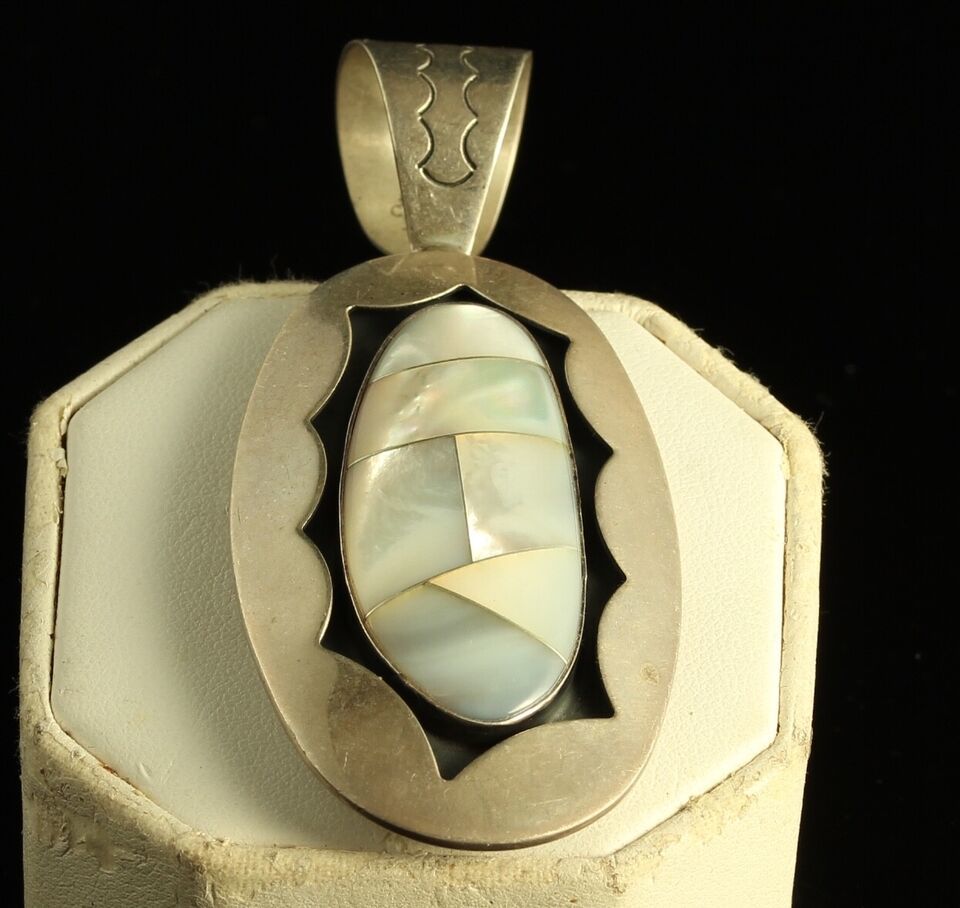 Primary image for Vtg Sterling Silver Jay King DTR Mother of Pearl Inlay shadow box style Pendant