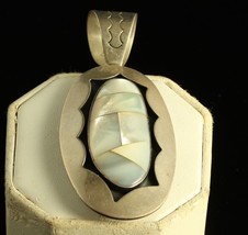 Vtg Sterling Silver Jay King DTR Mother of Pearl Inlay shadow box style Pendant - £85.14 GBP