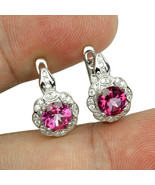 EARRINGS STERLING 925 SILVER Round Pink Topaz  - $54.47 CAD