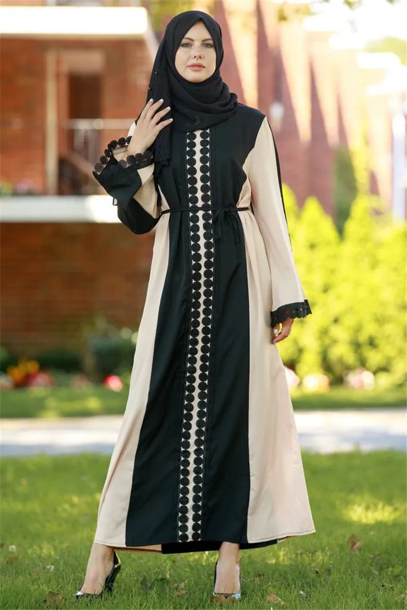 Middle East Duibai Arab Ramadan Prayer  Polka Stiching Elegant Abaya Belt Dress  - $90.41