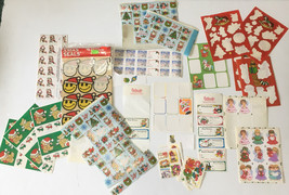 Vintage mixed Christmas seals and sticker lot Happy face angels santa  - $19.75
