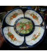 Antique Cobalt Blue Gold Gilt Strawberry Porcelain hand paint 13&quot; round ... - $46.74