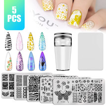 5PCS DIY Clear Silicone Nail Art Stamping Template Kit Plate Stamper Scraper Set - £16.63 GBP