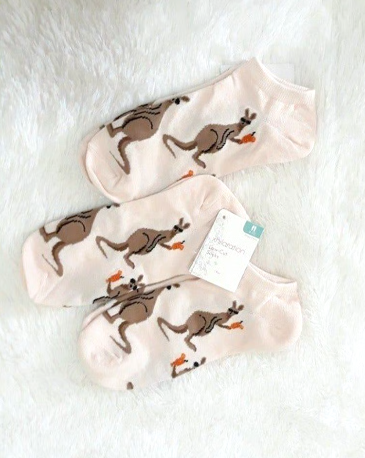 Xhilaration Low-Cut Socks "Kangaroo Sunglasses Cocktails" Size 4-10 Peach 3 Pair
